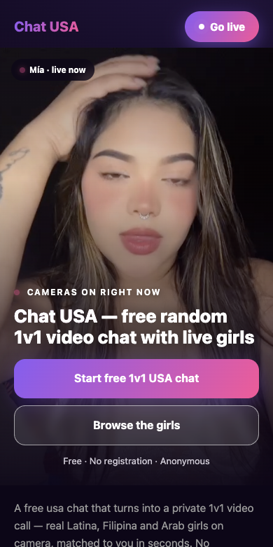 Chat USA home screen — one tap to a live 1v1 video call with live girls